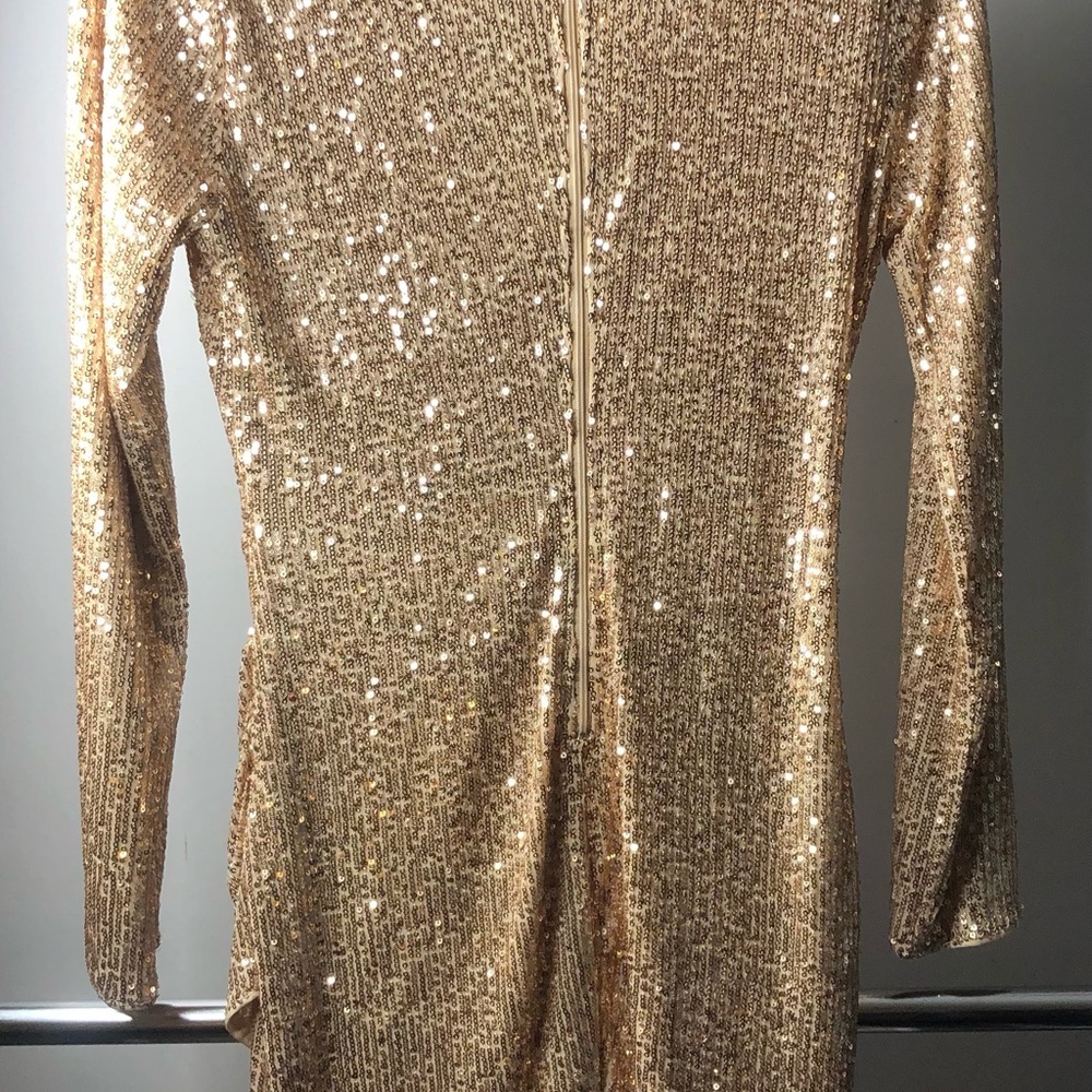 AKIRA Gold Sequin Long-Sleeve Mini Dress - Picture 5 of 10